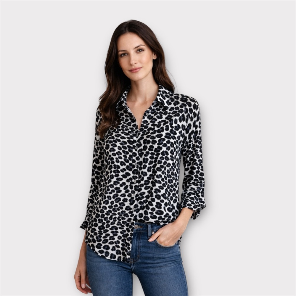 Nuage Bleu made on Maui Black and Gray Leopard Print Button Down Shirt.